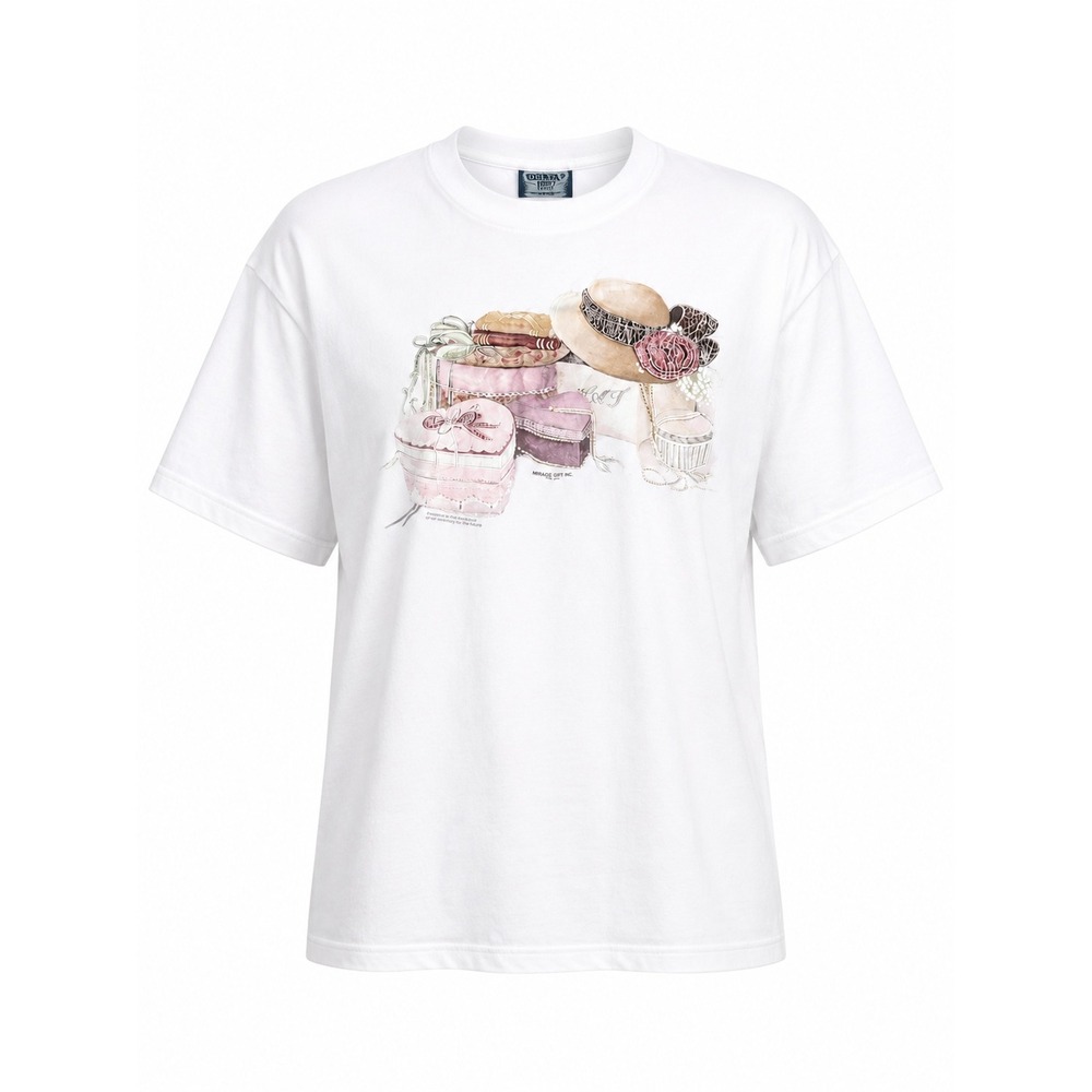 Vintage 1995 Lee Total‎ Cotton T-Shirt Pink Hat Box Graphic Single Stitch Large